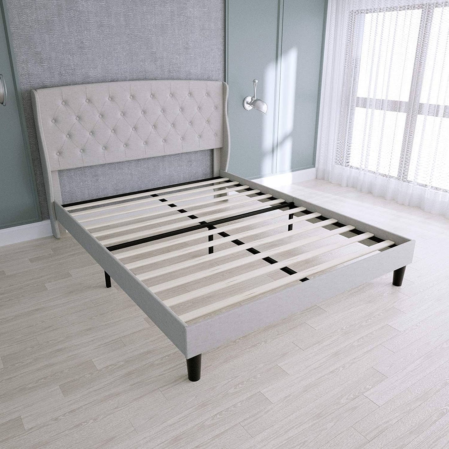 Above Edge - Queen Platform Bed Frame With Upholstered Fabric Headboard