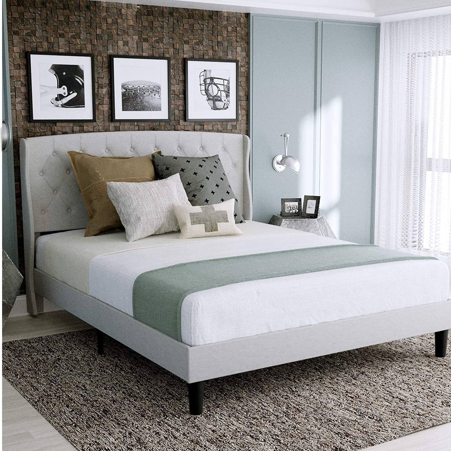 Above Edge - Queen Platform Bed Frame With Upholstered Fabric Headboard