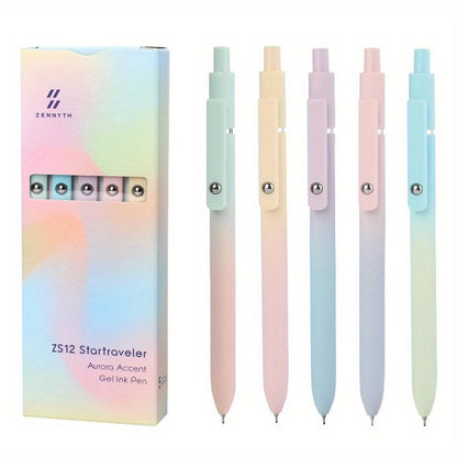 5-Pack Gel Ink Ballpoint Pens: Medium Point (0.5mm), Soft Silicone Barrel, Durable Clip, Retractable Design, Quick-Drying, Sleek Aesthetic Writing Instruments for Office & School Supplies, Journaling, Gifts for Teens & Adults-faithfullyfocusd