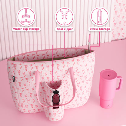 MEOKY 3.96gal Pink Canvas Tote Bag for Women - Waterproof, Zippered, Compartmented, Large Shoulder Handbag with Top Handles - Perfect for Travel, Work, and Everyday Use - Holds Water Bottles & More-faithfullyfocusd