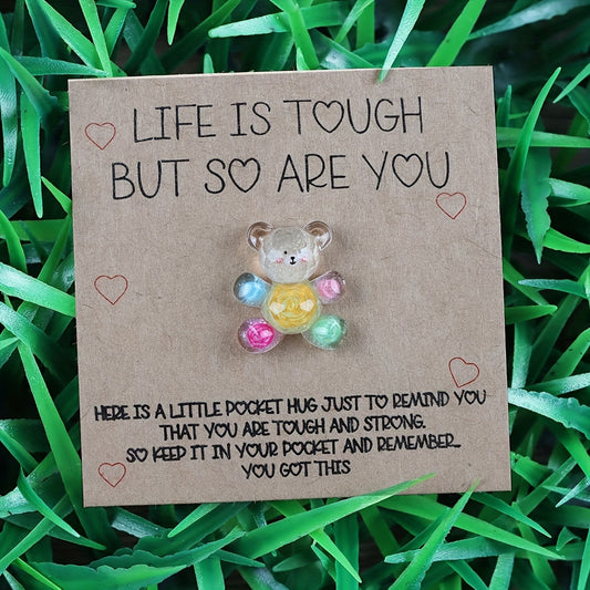 1pc Adorable Pocket Hug Bear with Inspirational Card - Colorful Resin Cartoon Design, Perfect for Birthdays, Weddings, Valentine's & Special Moments - Ideal Home & Room Decor Keepsake, Bear Home Decor-faithfullyfocusd