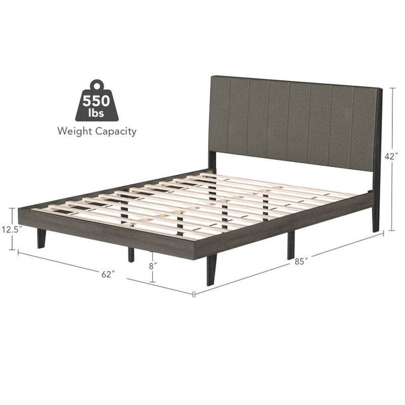 ShipItFurniture - Queen Size Upholstered Bed Frame with Tufted Headboard - faithfullyfocusd