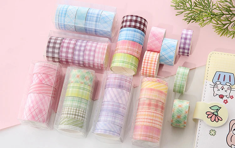 Washi Tape Decorative Ribbons Stationery 6pcs Adhesive Masking Tape Sticker Kawaii Grid Washitape School Supplies Washi Tape Set-faithfullyfocusd