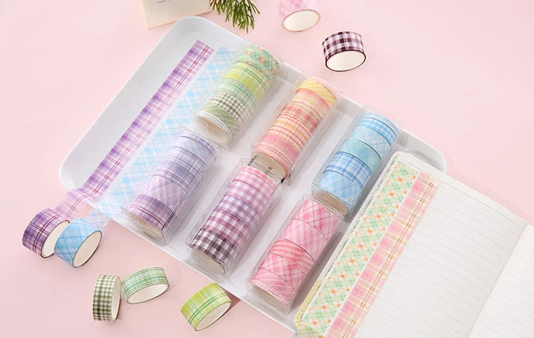 Washi Tape Decorative Ribbons Stationery 6pcs Adhesive Masking Tape Sticker Kawaii Grid Washitape School Supplies Washi Tape Set-faithfullyfocusd