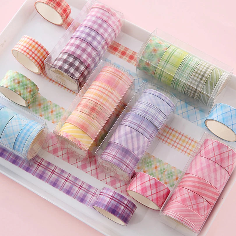 Washi Tape Decorative Ribbons Stationery 6pcs Adhesive Masking Tape Sticker Kawaii Grid Washitape School Supplies Washi Tape Set-faithfullyfocusd