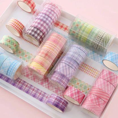 Washi Tape Decorative Ribbons Stationery 6pcs Adhesive Masking Tape Sticker Kawaii Grid Washitape School Supplies Washi Tape Set-faithfullyfocusd