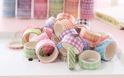 Washi Tape Decorative Ribbons Stationery 6pcs Adhesive Masking Tape Sticker Kawaii Grid Washitape School Supplies Washi Tape Set-faithfullyfocusd