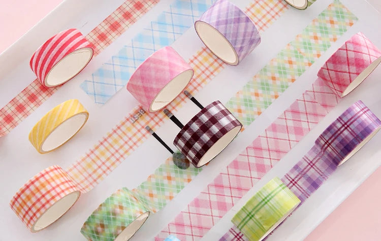 Washi Tape Decorative Ribbons Stationery 6pcs Adhesive Masking Tape Sticker Kawaii Grid Washitape School Supplies Washi Tape Set-faithfullyfocusd