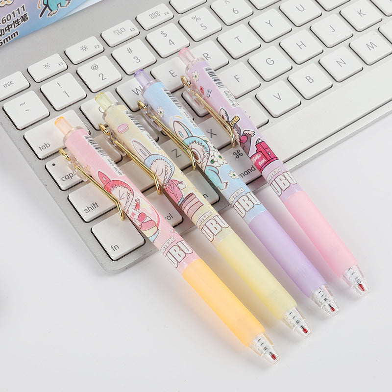 Labubu 36pcs Gel Pen Black 0.5mm Kawaii Cartoon Color Non-Slip Silicone Writing Pen Cute School Supplies Friends Birthday Gift-faithfullyfocusd