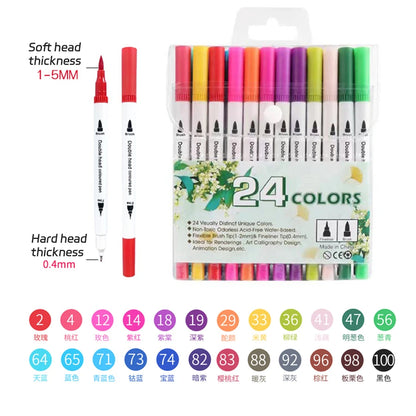 12-262 Colores Double Pen Tip Markers Brush Pens Set Painting Highlighter School Art Supplies for Artist Stationery-faithfullyfocusd