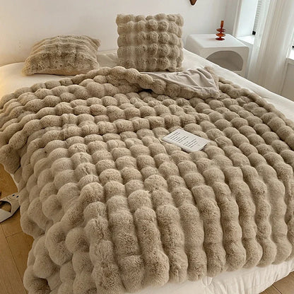 Rabbit Plush Sofa Blanket Winter Luxury Warmth Super Soft Thicken Blankets for Beds High-end Bedroom Quilt Sofa Solid Color-faithfullyfocusd