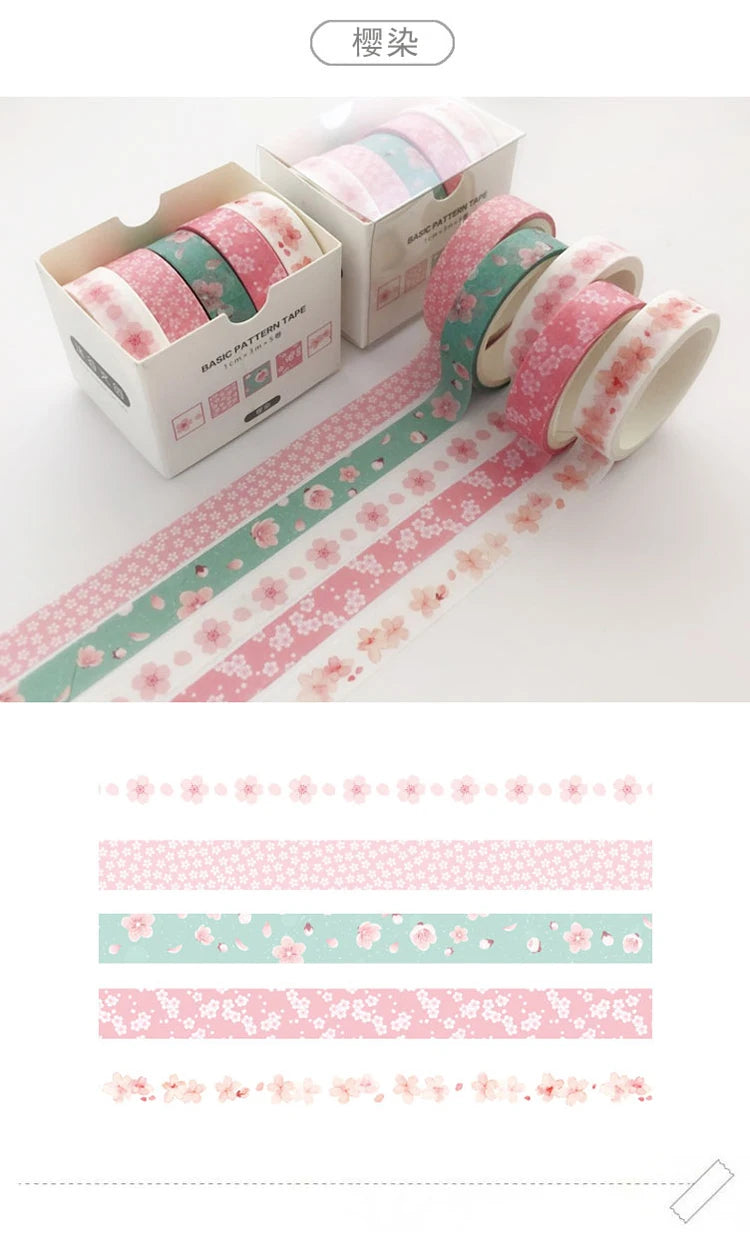 5Pcs Sakura Washi Tape Set Basic Decorative Adhesive Tape Journal Supplies Washitape Stationery Scrapbooking Cute Masking Tape-faithfullyfocusd