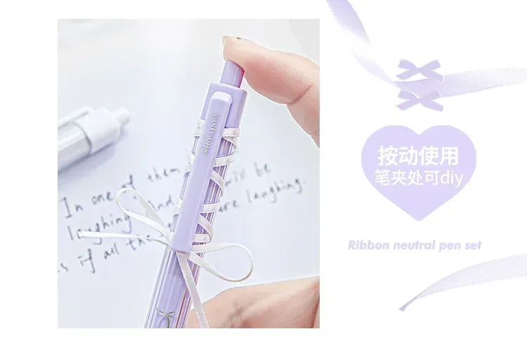 4pcs/box Sweet Ballet Series Gel Pen for Girl Chic Korean Pink Blue Color Bow Stationery Student Cute Gel Pens Writing-faithfullyfocusd