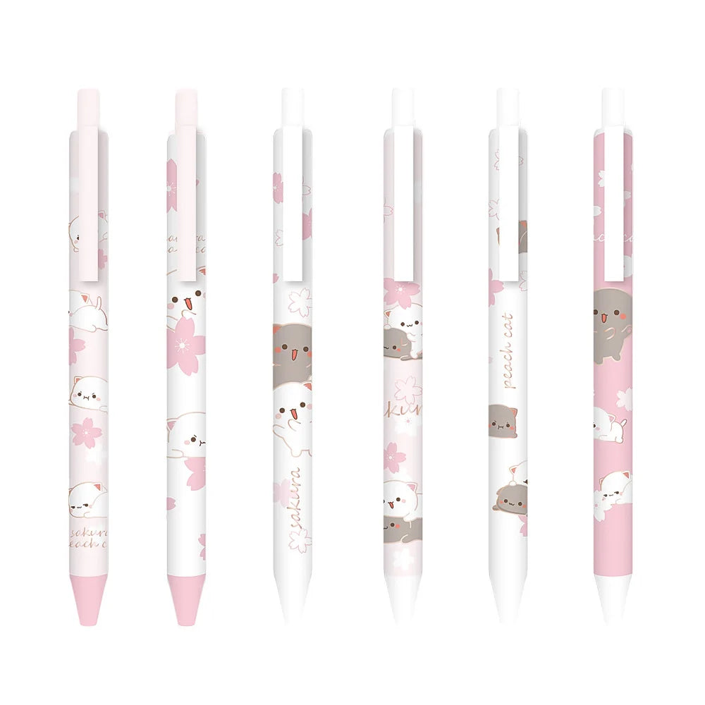 2 Pcs Pink Sakura Cat Press Gel Pen 0.5mm Kids Student Writing Pens black ink-faithfullyfocusd