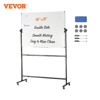 VEVOR Rolling Magnetic Whiteboard Double-Sided Mobile Whiteboard 360° Reversible Adjustable Height Dry Erase Board for School-faithfullyfocusd