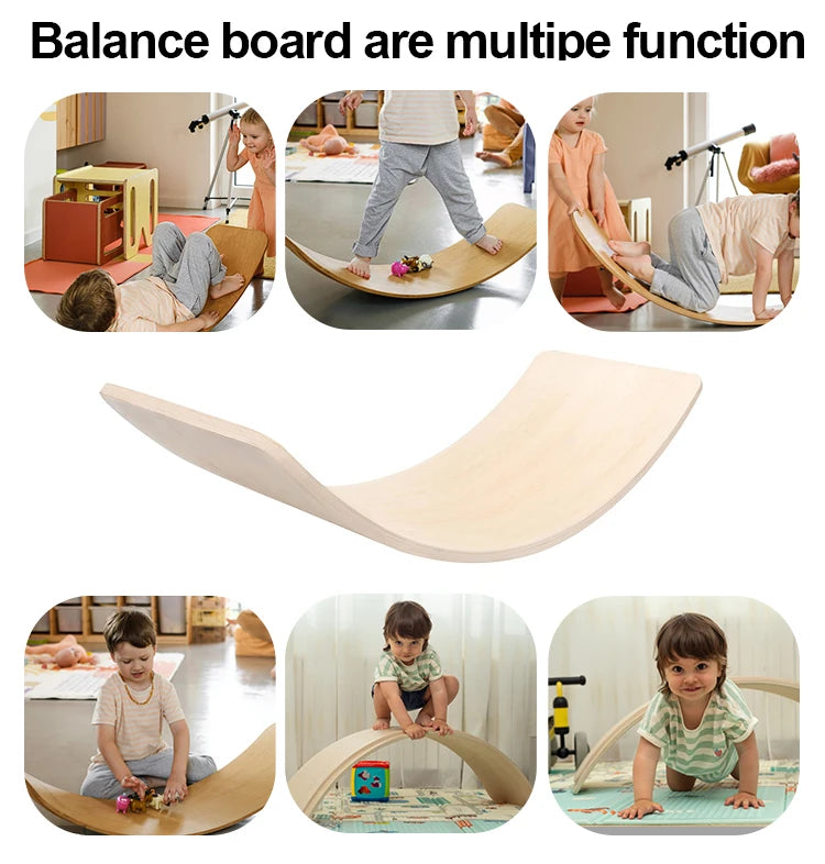 Custom wood children slide fitness sensory training yoga curvy kids classroom wobble wooden balance board-faithfullyfocusd