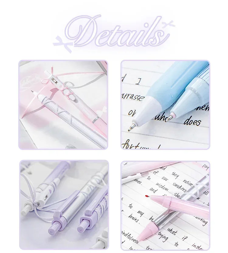 4pcs/box Sweet Ballet Series Gel Pen for Girl Chic Korean Pink Blue Color Bow Stationery Student Cute Gel Pens Writing-faithfullyfocusd