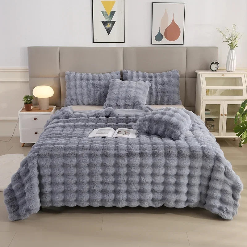 Luxury Soft Faux Fur Throw Blanket Fuzzy Plush Bedspread on the bed plaid sofa cover blankets and throws for living room bedroom-faithfullyfocusd