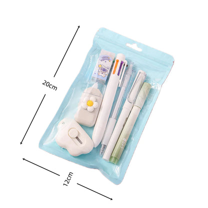 7-In-1 Stationery Set Children Back To School Gel Pen Highlighter Ballpoint Pen Eternal Pencil Tape Eraser Knife Kids Prize-faithfullyfocusd