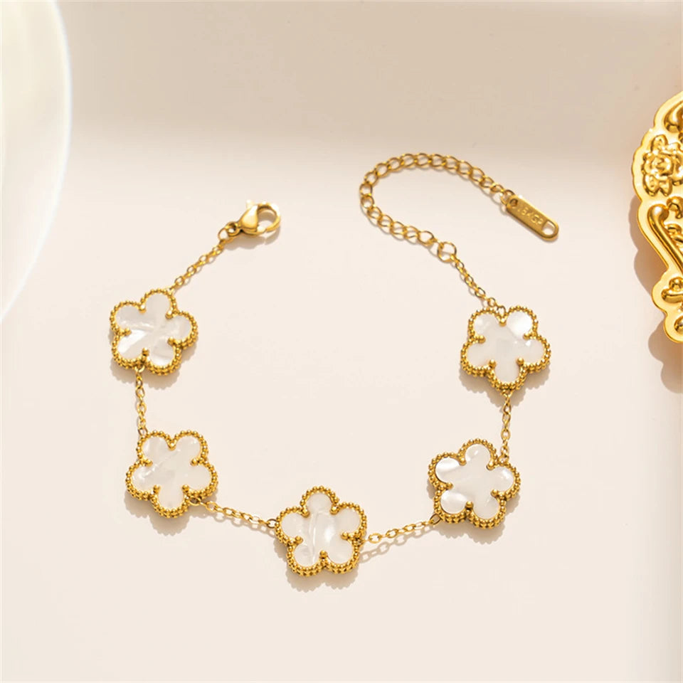 Stainless Steel Hot Selling Gold Plated Clover Charm Bracelet Luxury Five Leaf Flower Bracelets Jewelry For Women Gift-faithfullyfocusd