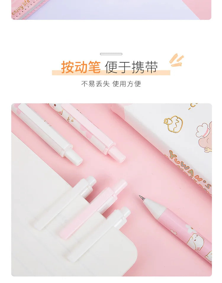 2 Pcs Pink Sakura Cat Press Gel Pen 0.5mm Kids Student Writing Pens black ink-faithfullyfocusd