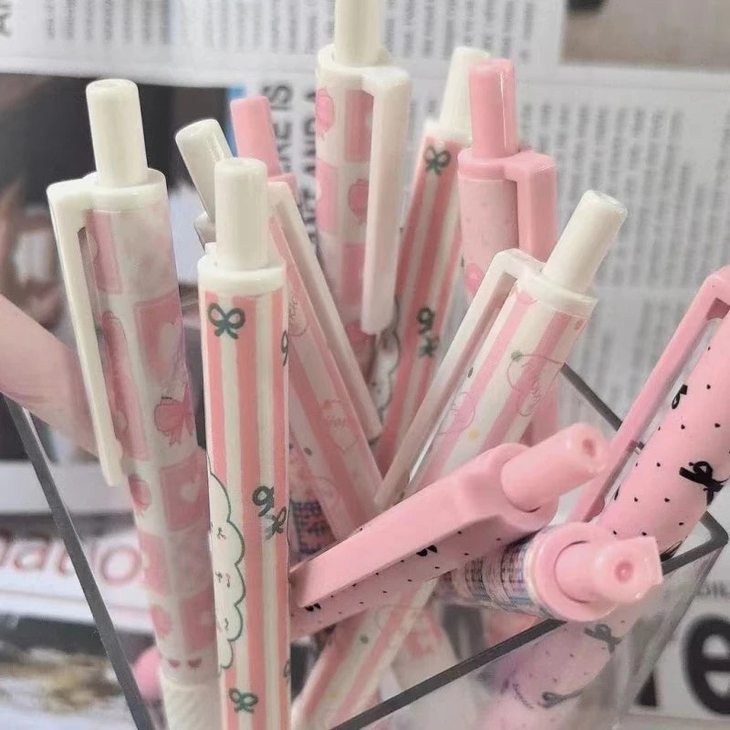 6pcs/box Pink White Color Bow Student Gel Pen Sweet Fashion Bow Heart Stationery Gel Pen Kawaii 0.5mm Black Ink Writing Pen-faithfullyfocusd