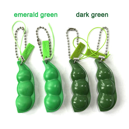 Creative Decompression Keychain Pea Pod Keyring Unlimited Squeeze Edamame Toy For Kids Adults Stress-relieving Venting Toys-faithfullyfocusd