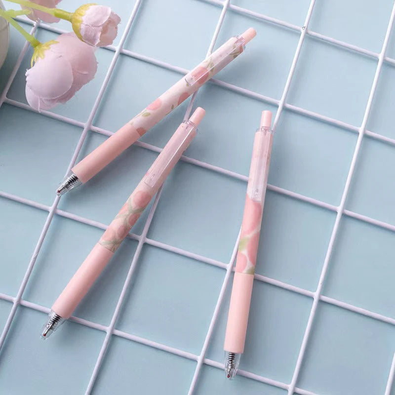 6Pcs Cute Pink Tulip Gel Pen Elegant Simple Pressing Neutral Pens Kawaii Pen Set School Supplies Aesthetic Stationery Gifts-faithfullyfocusd