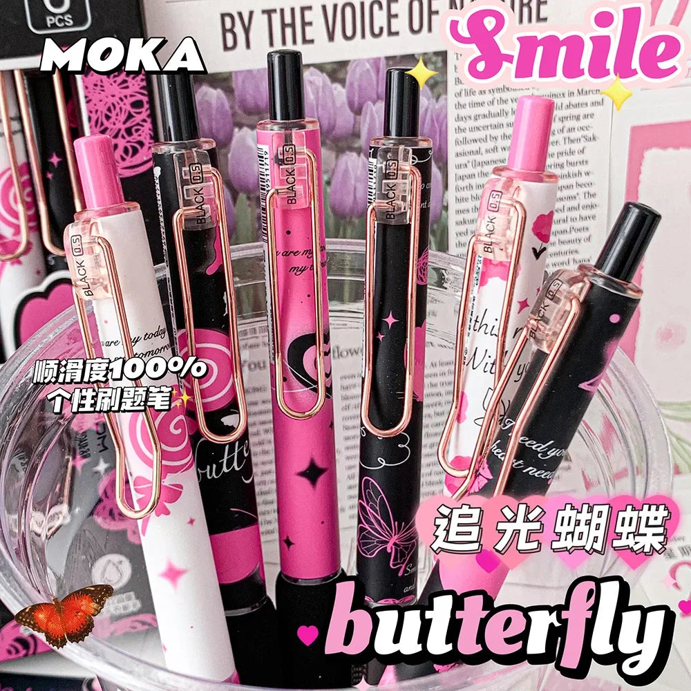 6pcs/set Butterfly Series Cute Gel Pen ST Nib Kawaii Pen Set Japanese Kawaii Stationery School Supplies Aesthetic Pens-faithfullyfocusd