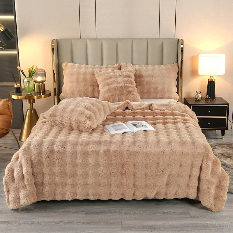 Luxury Soft Faux Fur Throw Blanket Fuzzy Plush Bedspread on the bed plaid sofa cover blankets and throws for living room bedroom-faithfullyfocusd