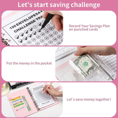 Multicolor minimalist Loose-leaf 100 Days Save Money Challenge Cash Envelope Savings Book-faithfullyfocusd