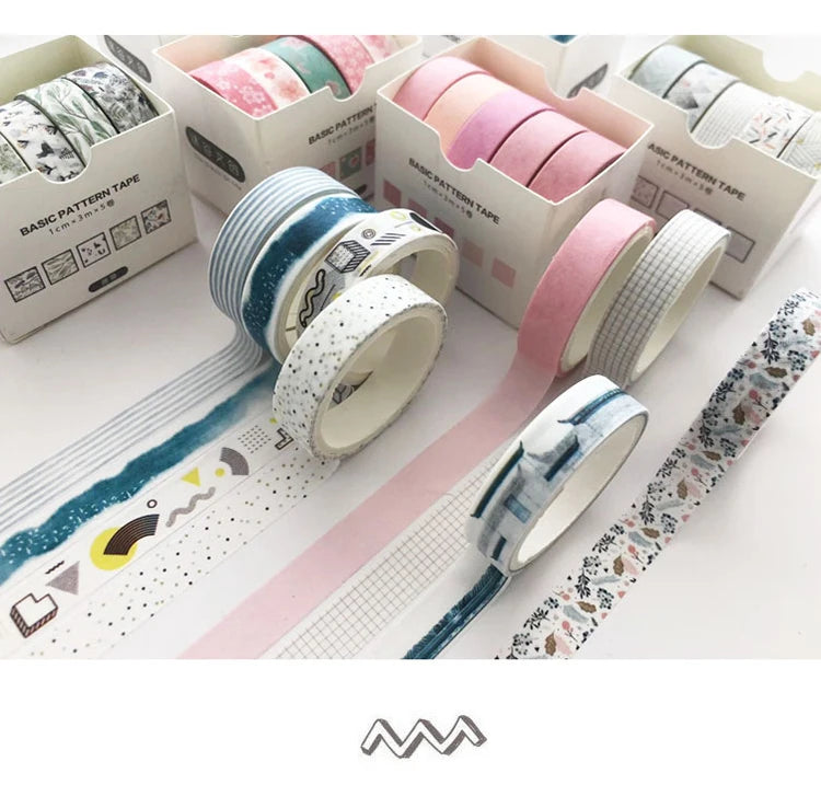 5Pcs Sakura Washi Tape Set Basic Decorative Adhesive Tape Journal Supplies Washitape Stationery Scrapbooking Cute Masking Tape-faithfullyfocusd