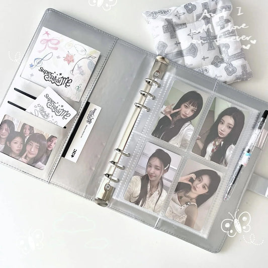 MINKYS PU Leather Silver A5 Kpop Photocards Collect Binder idol Photo Card Book Idol Storage Album Stationery-faithfullyfocusd