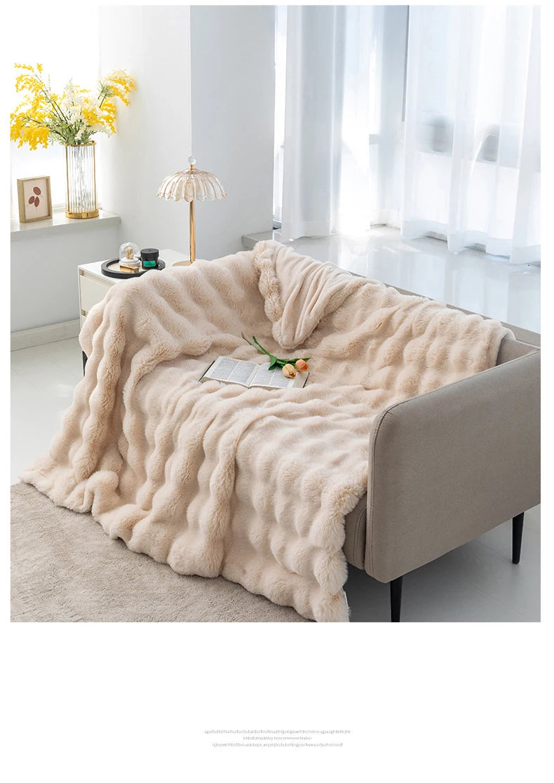 Luxury Rabbit Plush Blanket Winter Autumn Comfortable Blankets Office Air Conditioning Leisure Blanket Thickness Sofa Cover-faithfullyfocusd