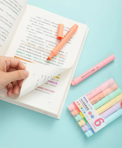 6Pcs/set Pastel Color Macaron Highlighter Pen Marker Pens Fluorescent Pen Drawing Highlighters Cute Stationery School Supplies-faithfullyfocusd