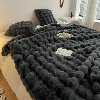 Rabbit Plush Sofa Blanket Winter Luxury Warmth Super Soft Thicken Blankets for Beds High-end Bedroom Quilt Sofa Solid Color-faithfullyfocusd