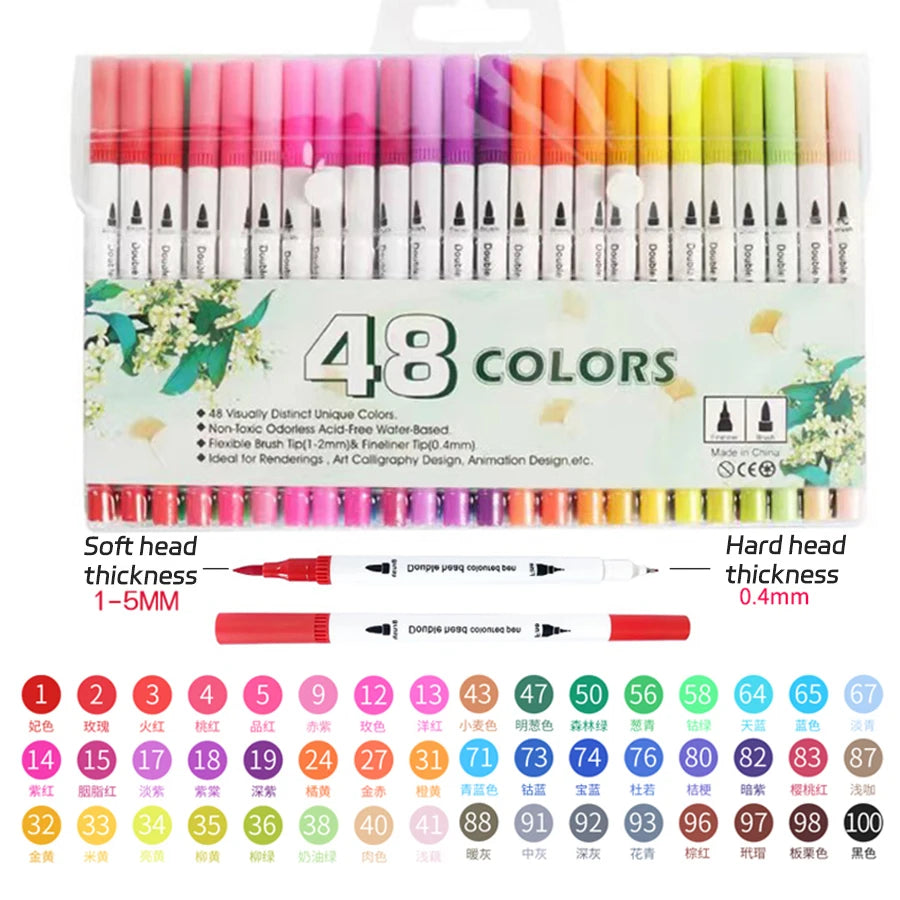 12-262 Colores Double Pen Tip Markers Brush Pens Set Painting Highlighter School Art Supplies for Artist Stationery-faithfullyfocusd