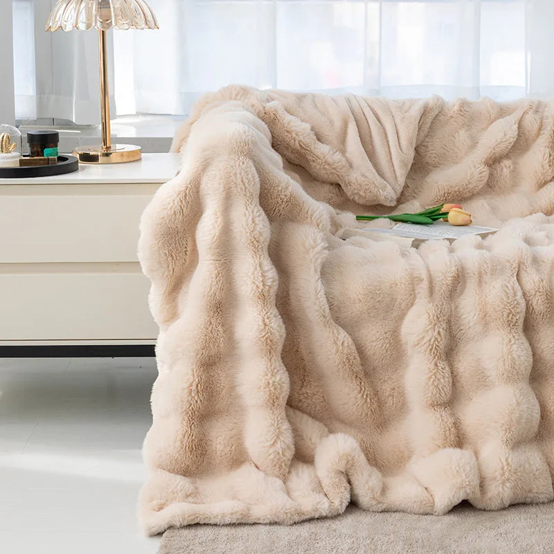 Luxury Rabbit Plush Blanket Winter Autumn Comfortable Blankets Office Air Conditioning Leisure Blanket Thickness Sofa Cover-faithfullyfocusd