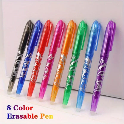 8/4pcs Multi-Color Erasable Gel Pen 0.5mm Tip Painting Writing Drawing School Black Blue Red Pink Orange Green Purple Light Blue-faithfullyfocusd