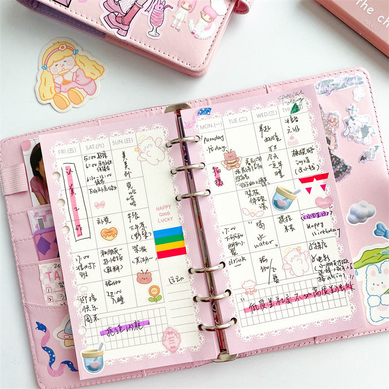 A6 Cute Binder Rabbit Week Plan Todo Paper Refill Accessories 120gsm Loose-leaf Notebook Journal Diary Paper School Stationery-faithfullyfocusd