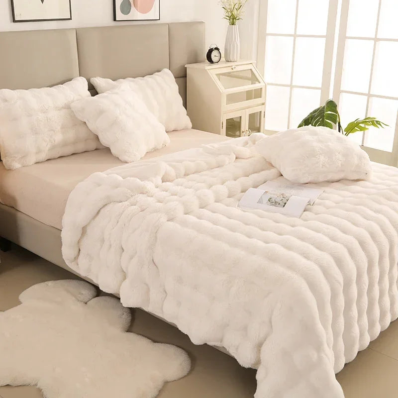 Luxury Soft Faux Fur Throw Blanket Fuzzy Plush Bedspread on the bed plaid sofa cover blankets and throws for living room bedroom-faithfullyfocusd