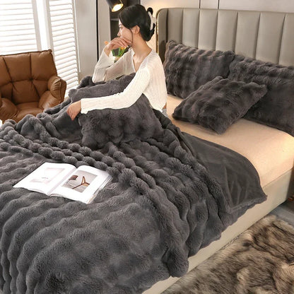 Luxury Soft Faux Fur Throw Blanket Fuzzy Plush Bedspread on the bed plaid sofa cover blankets and throws for living room bedroom-faithfullyfocusd