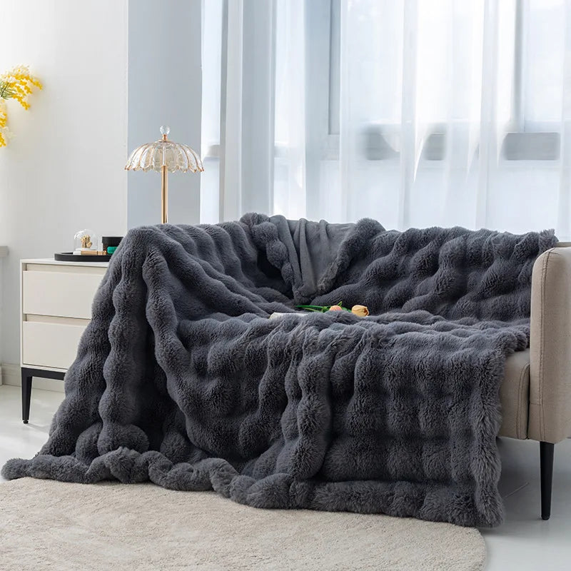 Luxury Rabbit Plush Blanket Winter Autumn Comfortable Blankets Office Air Conditioning Leisure Blanket Thickness Sofa Cover-faithfullyfocusd