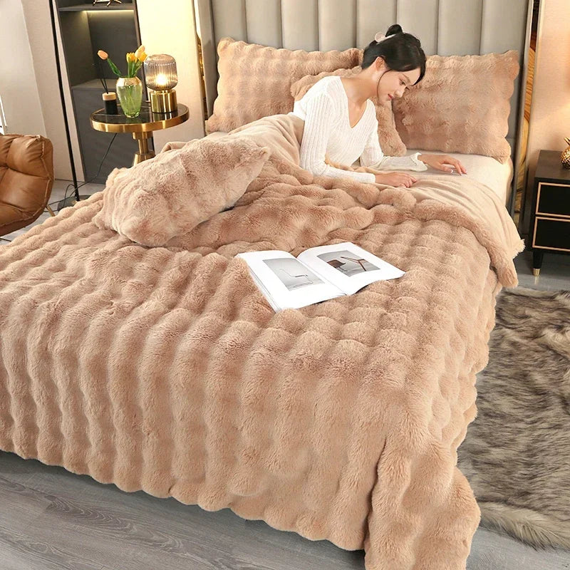 Luxury Soft Faux Fur Throw Blanket Fuzzy Plush Bedspread on the bed plaid sofa cover blankets and throws for living room bedroom-faithfullyfocusd