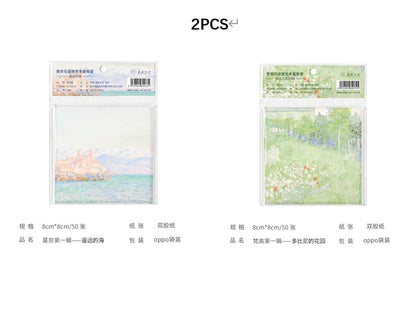 Painting Memo Pad Monet Van Gogh No-sticky Note Decal Scrapbooking DIY Notepad Diary Stationery School Supplies-faithfullyfocusd