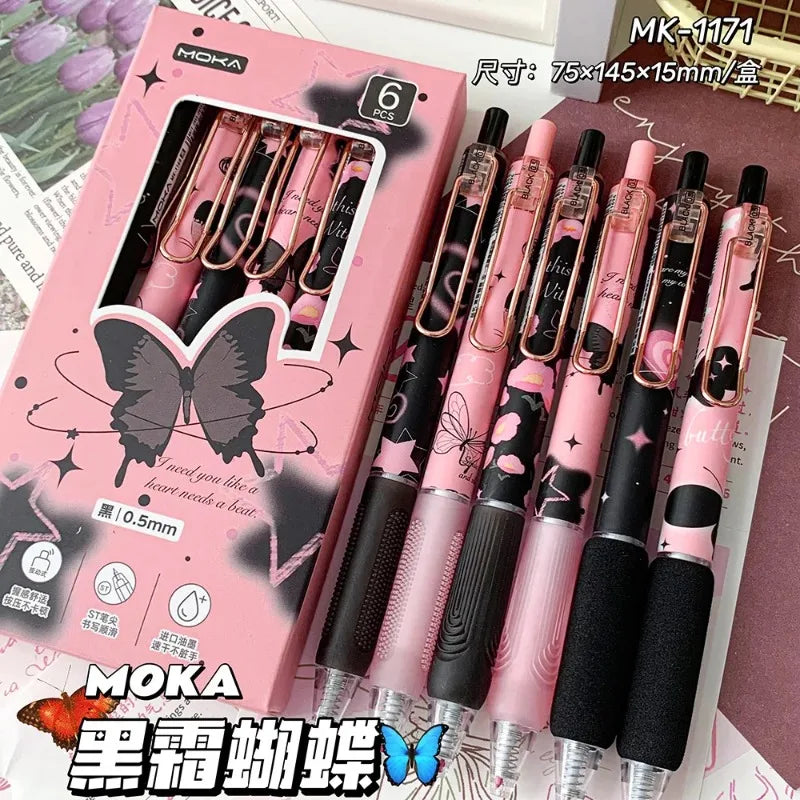 6pcs/set Butterfly Series Cute Gel Pen ST Nib Kawaii Pen Set Japanese Kawaii Stationery School Supplies Aesthetic Pens-faithfullyfocusd