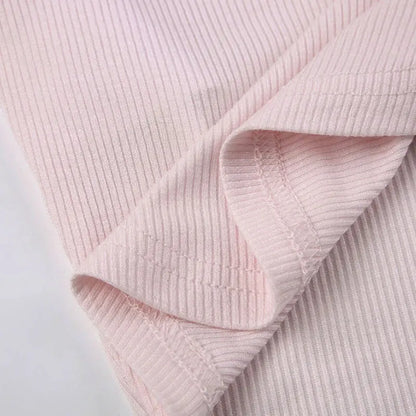 Mooyu Cute Bandage Bow Cropped Top Pink Sweet Coquette Sweet T Shirts Fall Spring Casual Square Collar Tees Women y2k Aesthetic-faithfullyfocusd