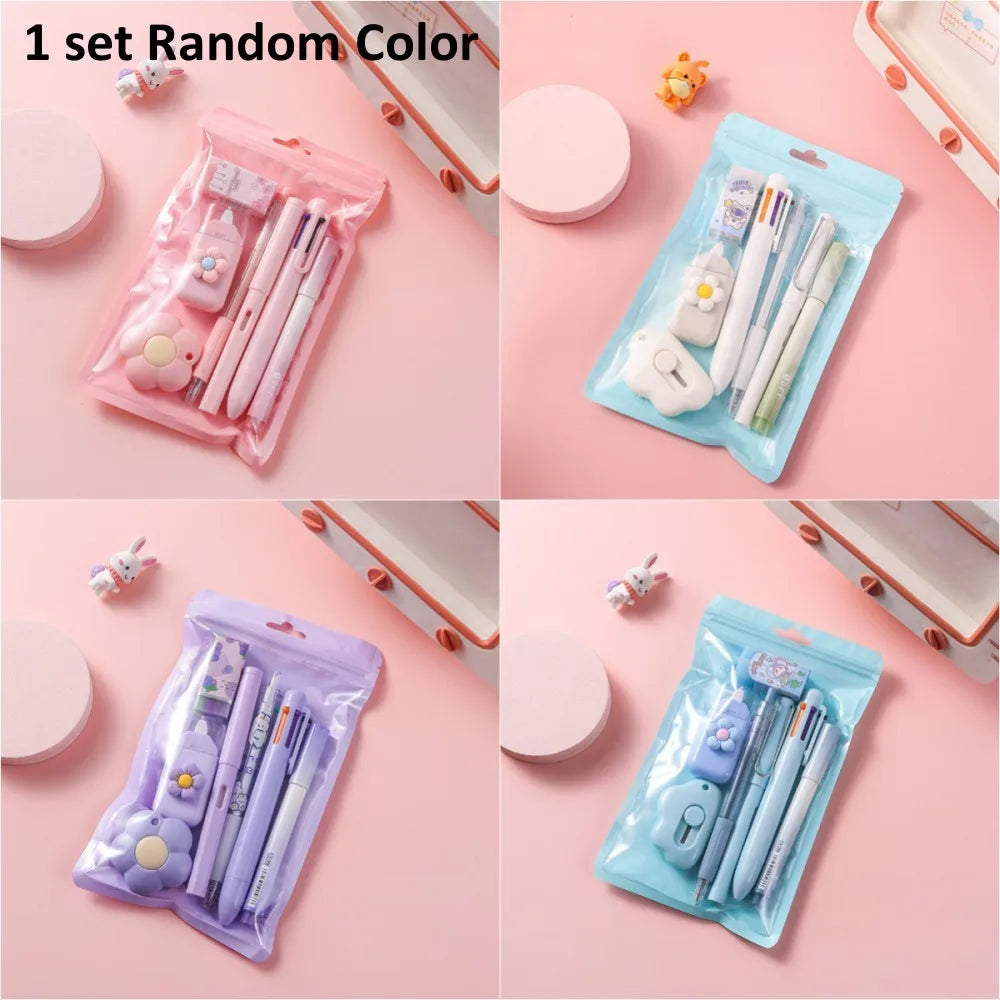 7-In-1 Stationery Set Children Back To School Gel Pen Highlighter Ballpoint Pen Eternal Pencil Tape Eraser Knife Kids Prize-faithfullyfocusd