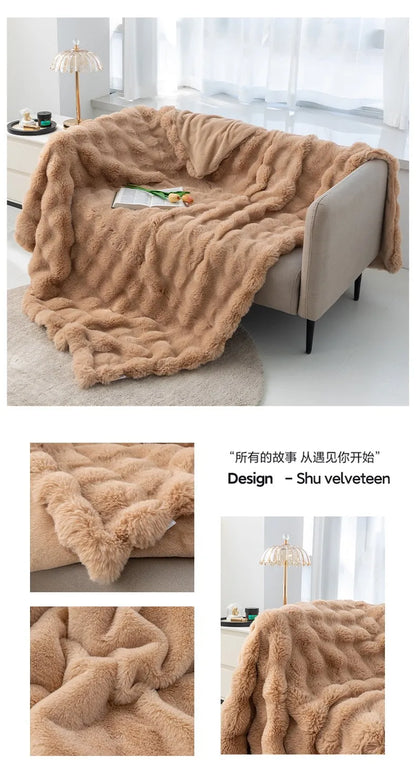 Luxury Rabbit Plush Blanket Winter Autumn Comfortable Blankets Office Air Conditioning Leisure Blanket Thickness Sofa Cover-faithfullyfocusd