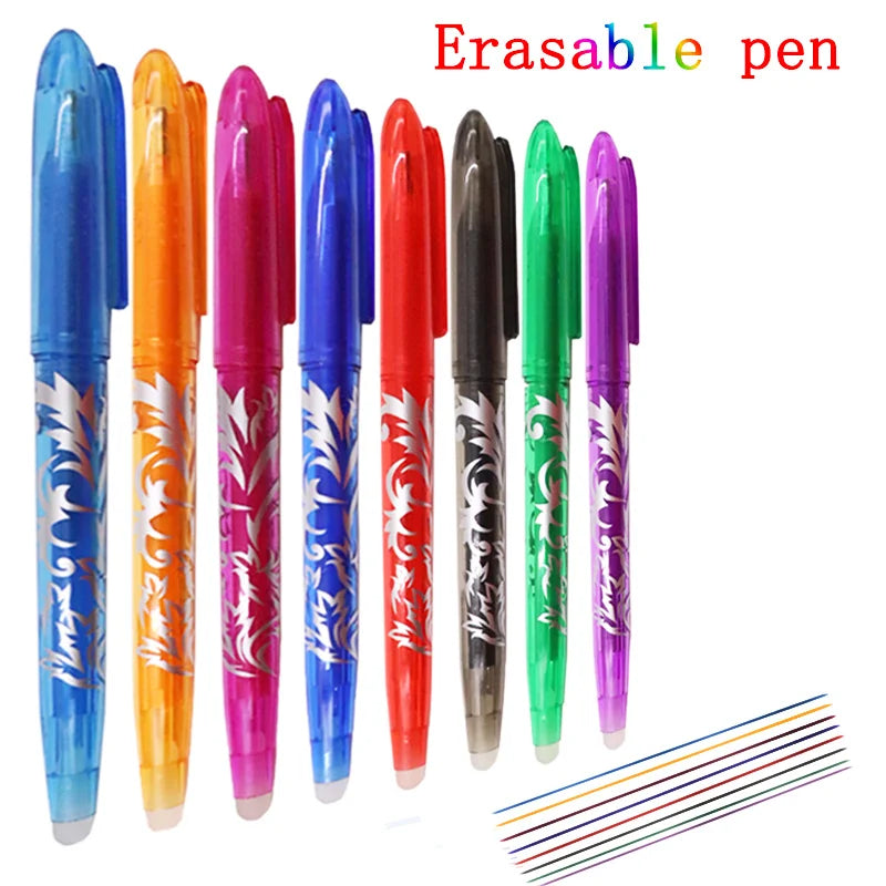 8 Color Erasable Gel Pen 0.5mm Tip Painting Writing Drawing Black Blue Red Pink Orange Green Purple Light Blue Student Drawing-faithfullyfocusd